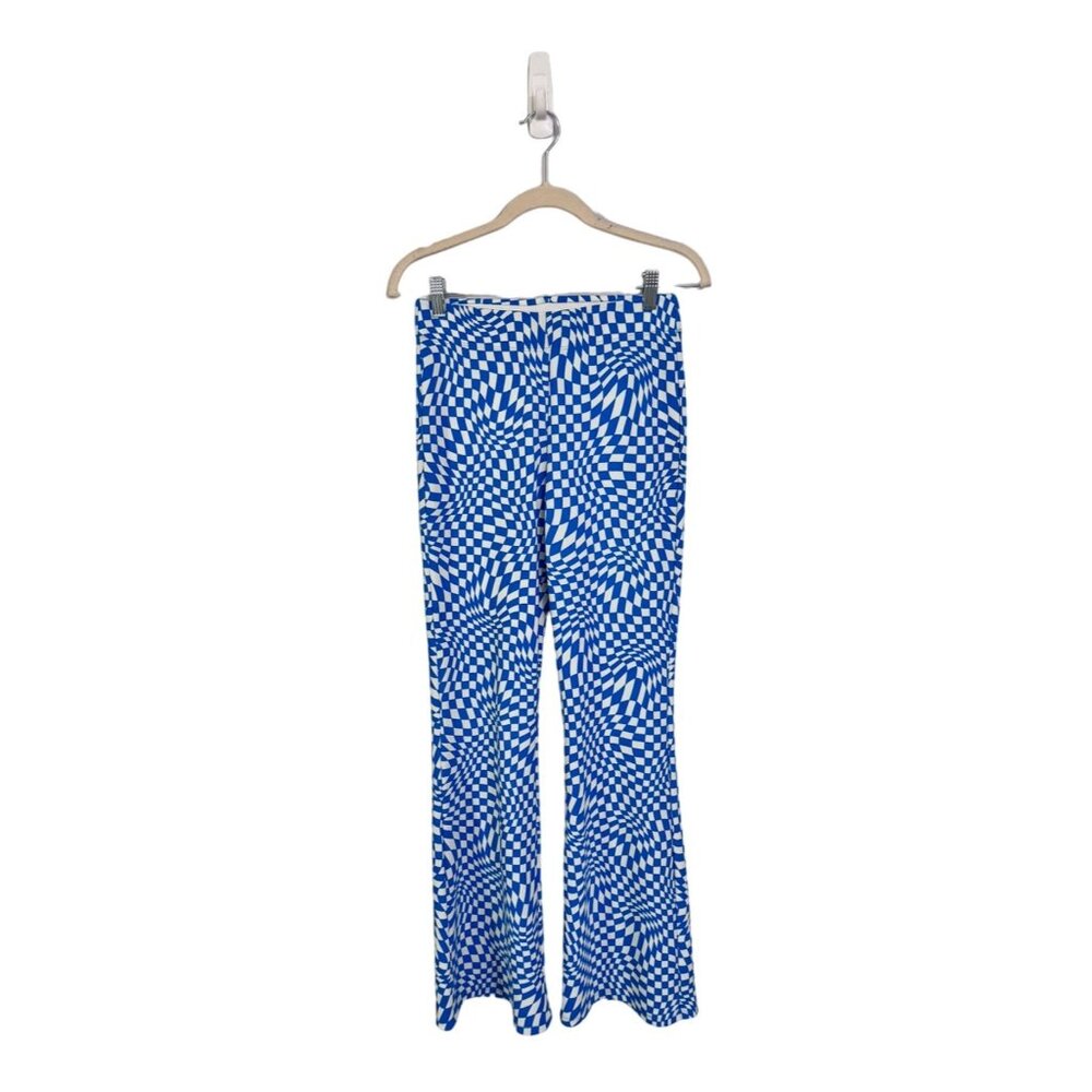 Garage flared checkered pull on‎ pants size S warped wacky artsy funky festival